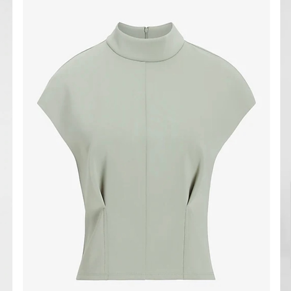 NWT Express Super Soft Double Knit Scuba Mock Neck Pleated Crop Top